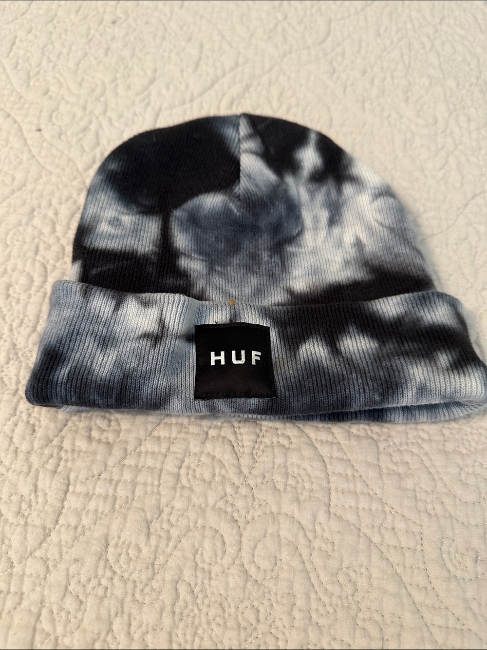HUF Black and Gray Tie-Dye Cuffed Beanie